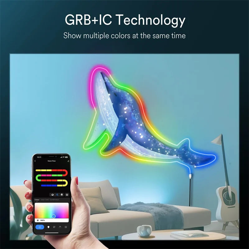 TUYA Neon LED Strip Lights 5V 72LEDs/M Silicone Neon Rope Light with Music Sync RGBIC Dreamcolor Chasing Strip Tape for Room