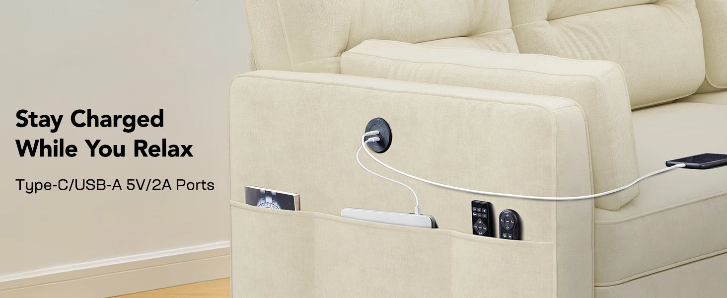 Sectional Sofa Bed with Reversible Storage Chaise, Pull Out Couch Bed Convertible Cloud Chenille Couch with USB Charging & Side