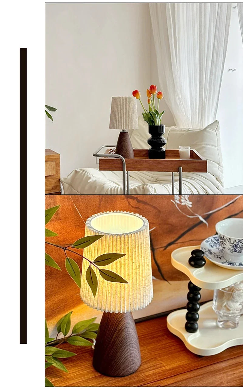 LED Table Lamp Retro Bedroom Fabric Pleated USB Study For Home Room Decor Desktop Decorative Ambiance Bedrooms Bedside Desk Lamp