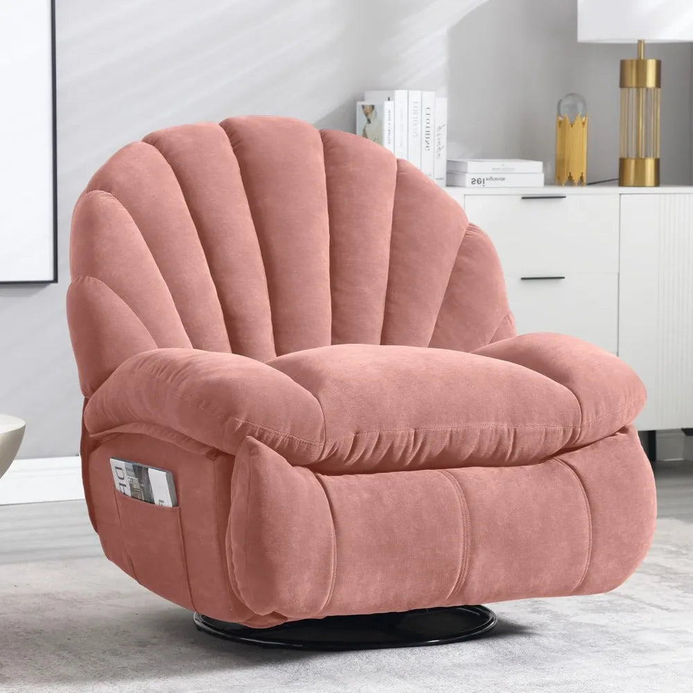 Swivel Recliner Rocker Chair – Shell-Shaped Upholstered Lounge with Storage