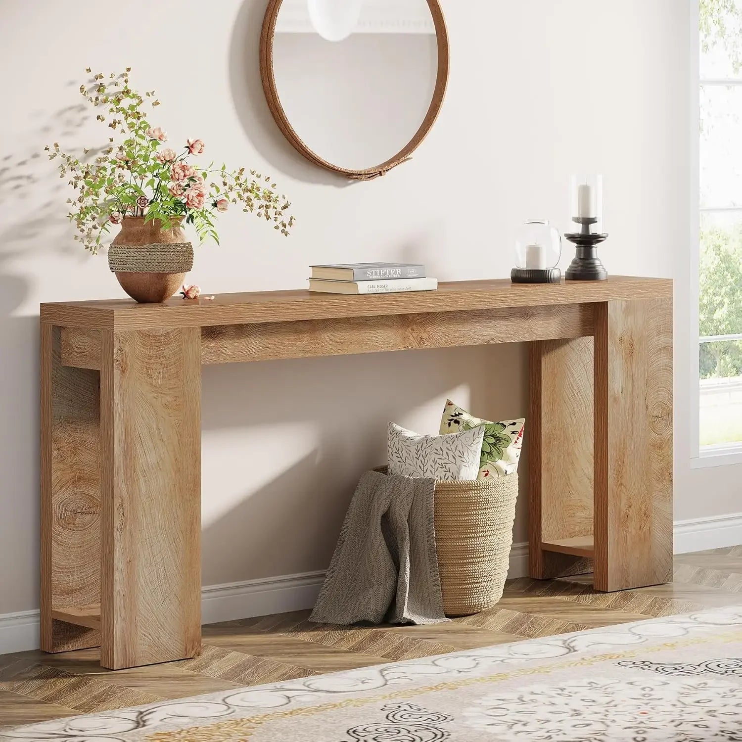 Extra Long Farmhouse Wood Console Table Sofa Table for Living Room Narrow Entryway Accent Table behind Couch