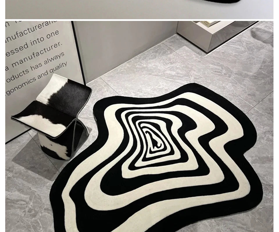 VIKAMA Trendy Creative Irregular Black And White Abstract Carpet For Living Room Coffee Table And Floor Mat Home Decoration