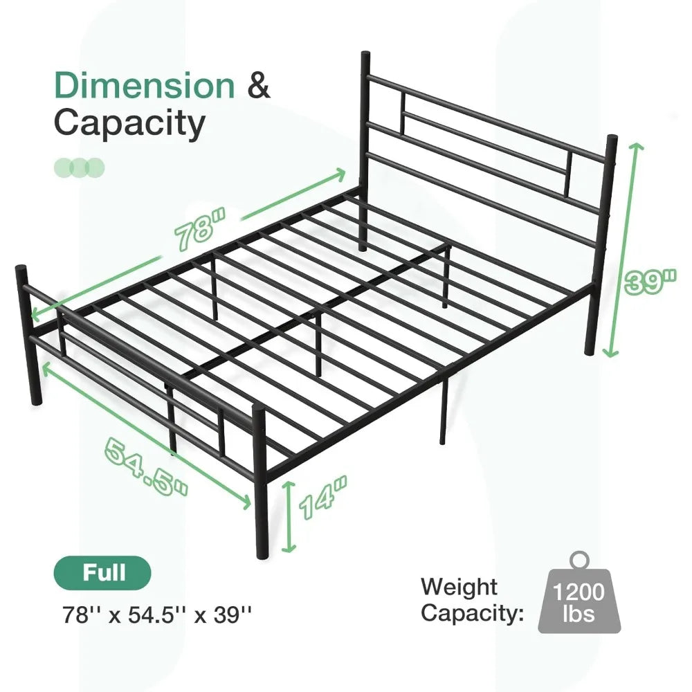 Full Size Metal Platform Bed Frame with Headboard, Footboard & 14″ Underbed Storage