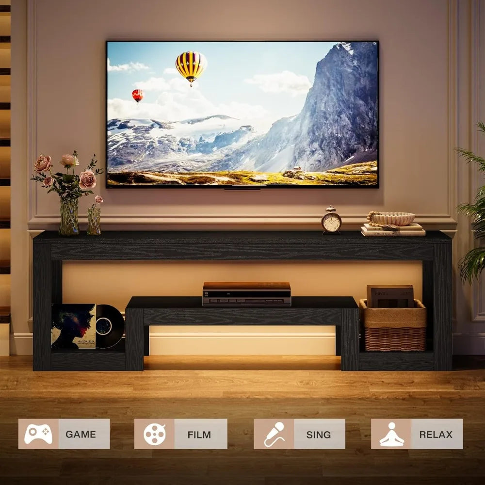 63-Inch TV Stand for 55/60/65/75-Inch TVs, Farmhouse Entertainment Center with Open Storage Shelves, Rustic Brown Television Co