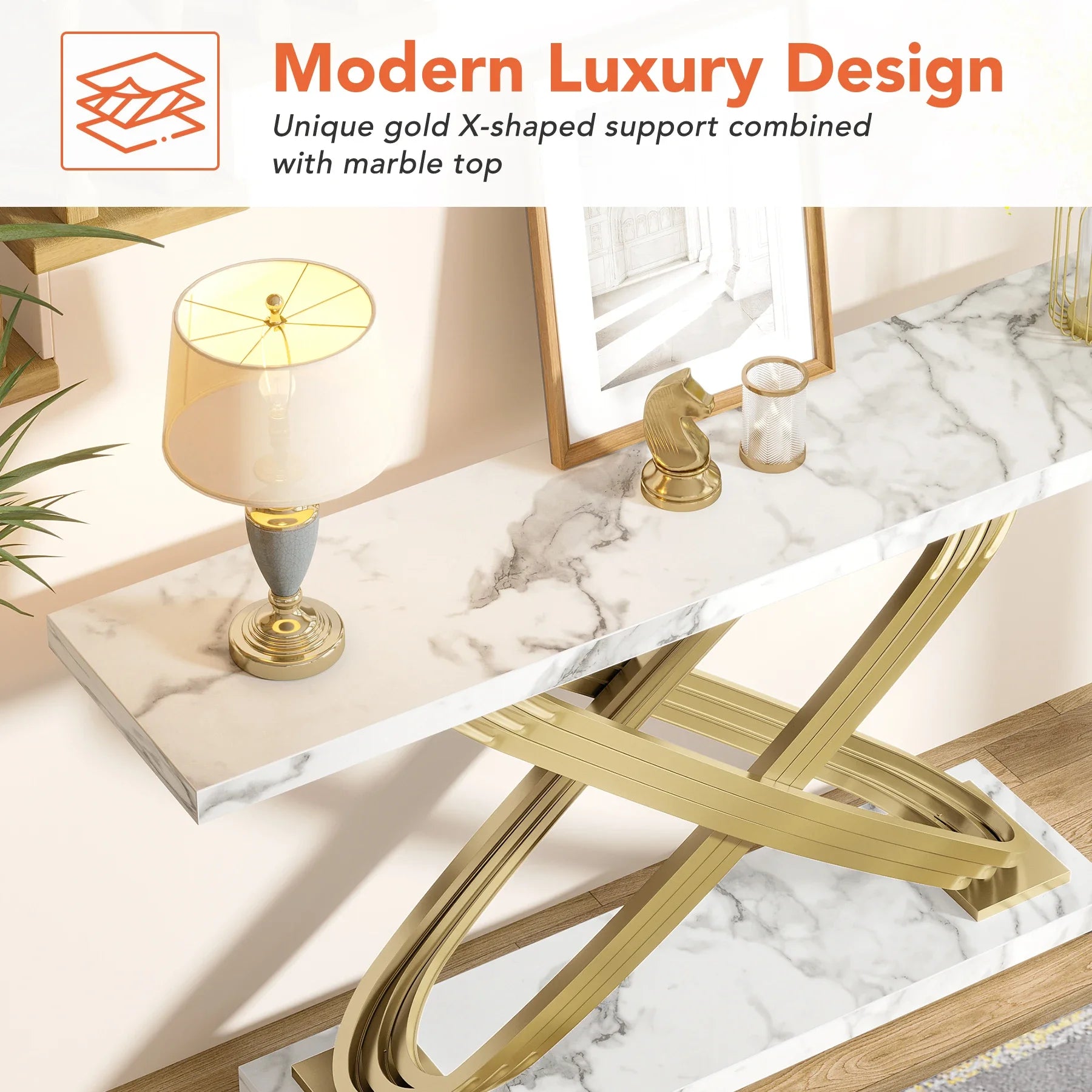 Tribesigns 55 Inch Modern Console Table, Faux Marble Gold Entryway Table Behind Sofa Couch, Narrow Rectangular Sofa Table