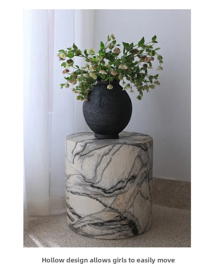 Black White Side Tables Cylindrical Imitate Marble Flowerpot Stand Artistic Coffee Table for Living Room Modern Sofa End Tables