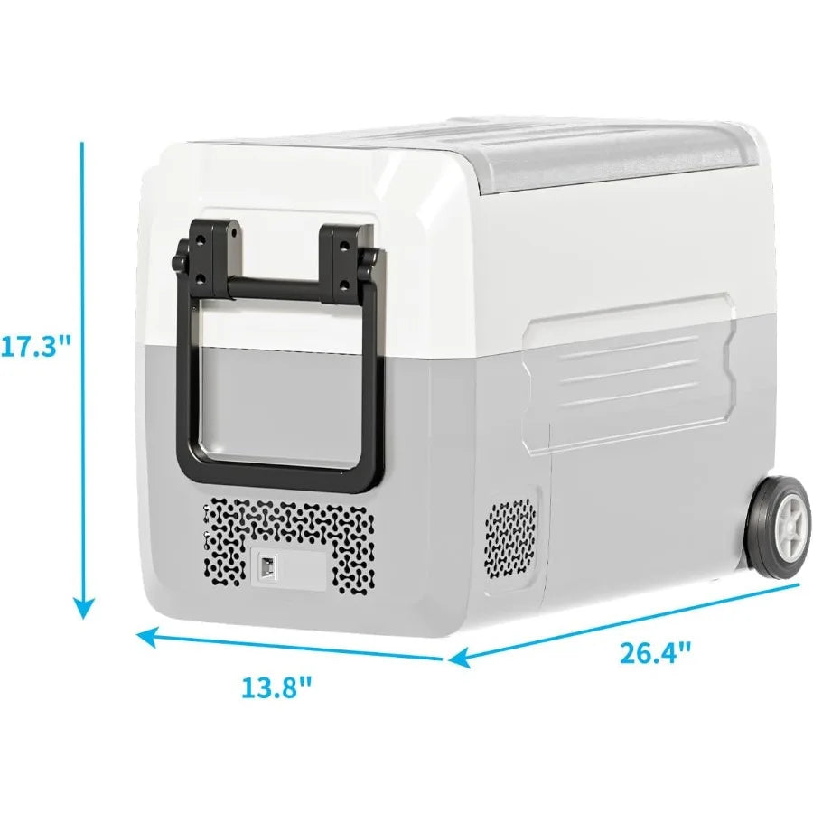 49QT 45L Portable Car Refrigerator 12V Dual Zone Freezer Cooler with 12/24V DC 110/240V AC -468 Car Fridge with Basket Wheels L