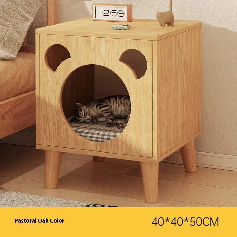 Wooden Cat Nest Bedside Tables Multi Functional Cat Nest Four Season Simple Storage Locker Nightstands Bedroom Furniture