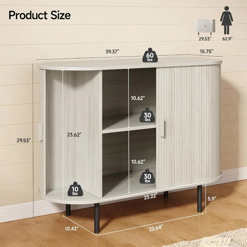 Modern Sideboard Buffet Cabinet with Sliding Door, Storage, and Adjustable Shelves for Contemporary Coffee Bar Console