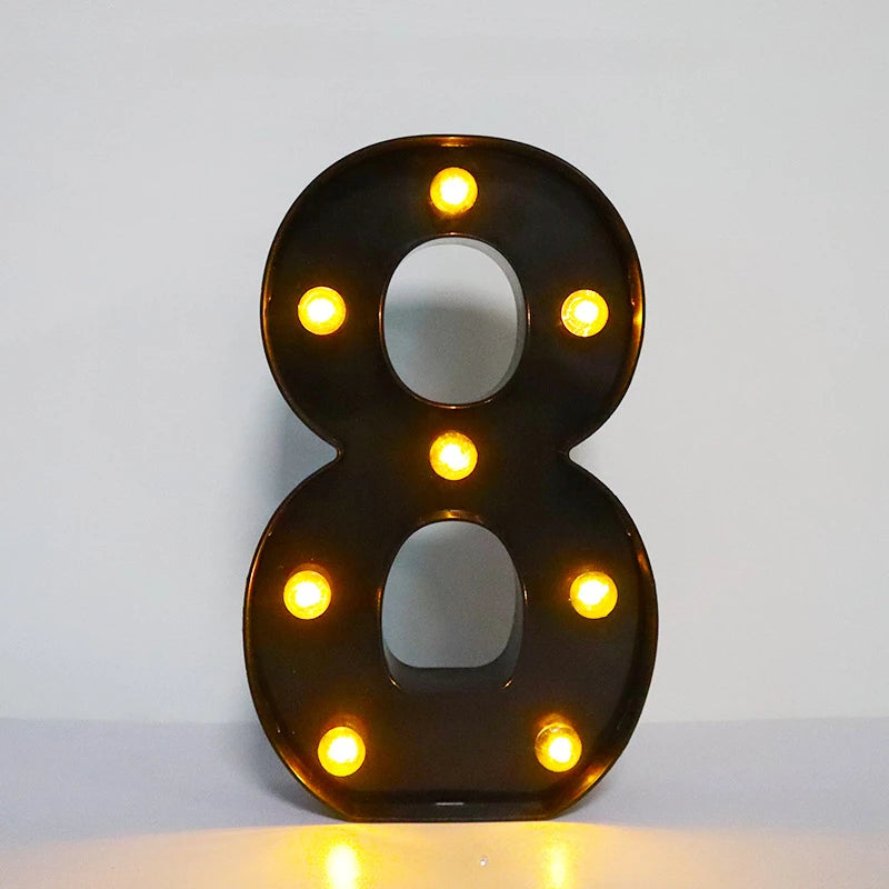 22cm Letters with Led Light Black Alphabet Letter Number Night Light Home Christmas Decoration Birthday Supplies Room Decoration
