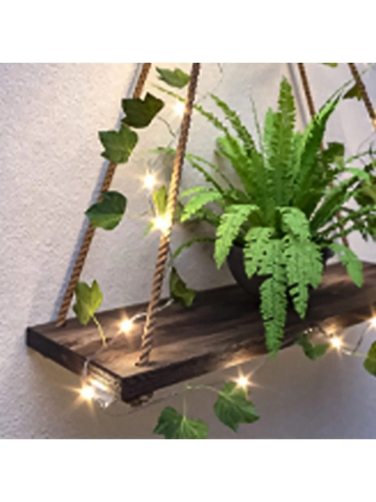 Floating Wall Shelf with Artificial Ivy LED Strip – Boho Style