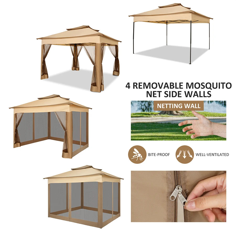 11x11 Pop Up Gazebo One-Push Canopy Tent with Mosquito Nettings, 10x10 Outdoor Canopy Shelter with Double Roof Ventiation