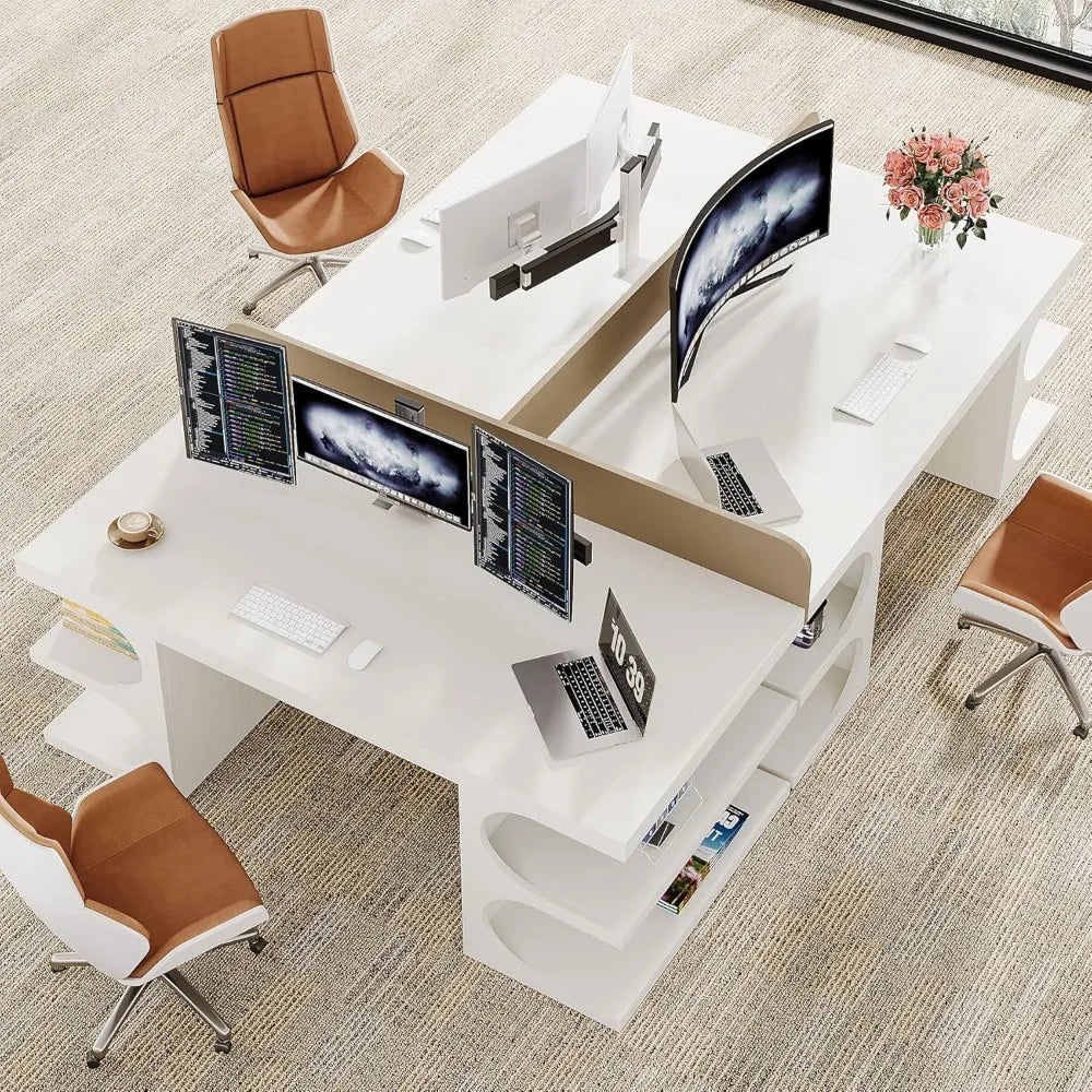 Modern Executive Office Desk,Computer Office Desk with Storage Shelves,Wood Study Writing Table,Workstation Business Furniture