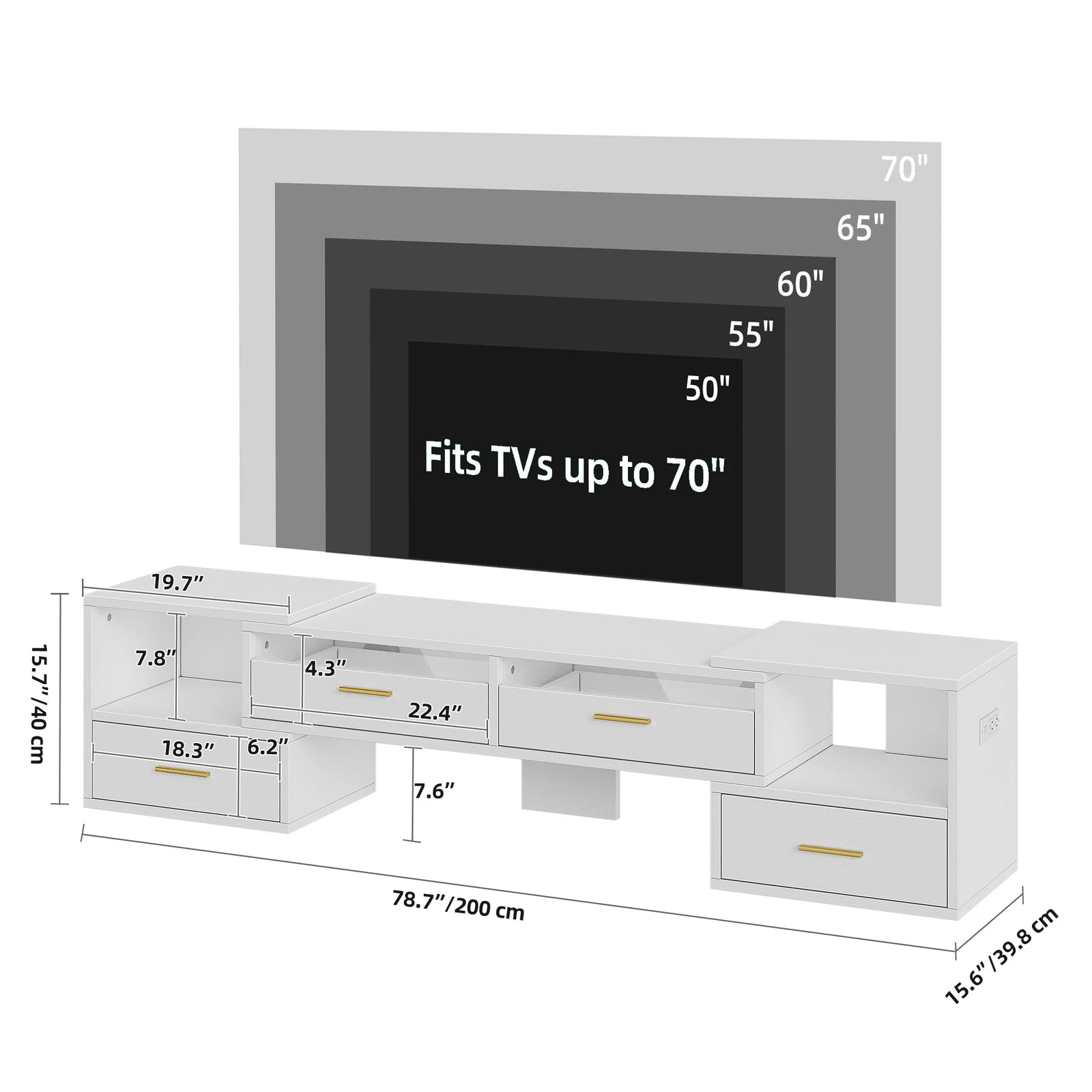 Deformable TV Stand with LED Strip & Power Outlets for 60/65/70/75 inch TVs