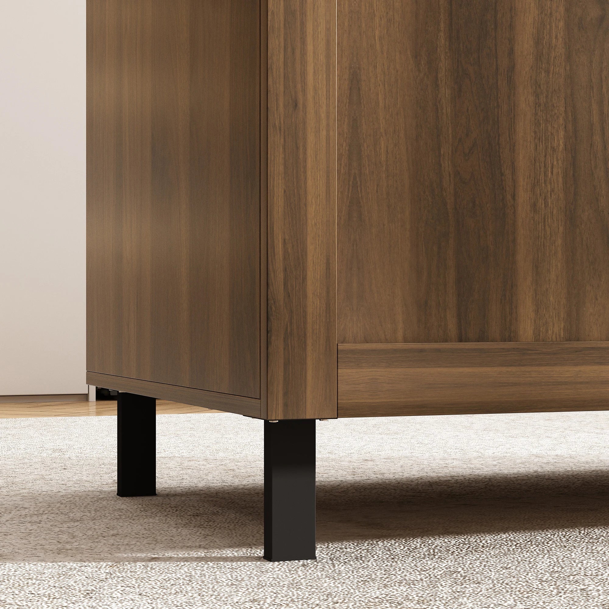 FUFU&GAGA Kitchen Island Sideboard with 2 Drawers & 2 Doors, Buffet Storage Cabinet with Marbling Top & Metal Handles, Brown