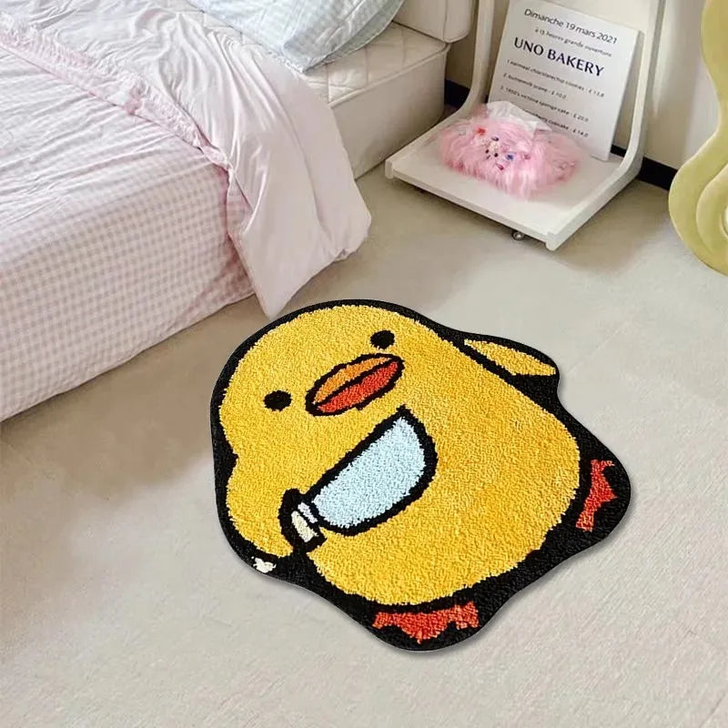 VIKAMA Cartoon Yellow Duck Imitation Cashmere Carpet, Room Decoration, Soft Bedside Rug, Non-slip Bathroom Mat, Home Decoration
