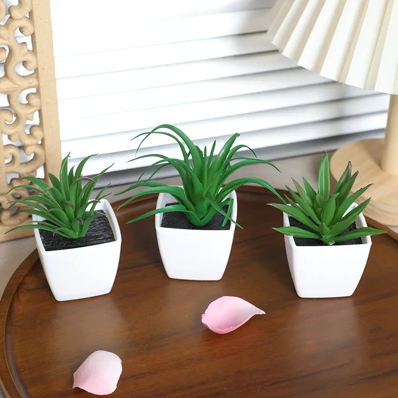 1SET (6PC) Mini Artificial Plant Bonsai, Home, Office, Restaurant, Store, Desktop, Counter Shelf Decoration