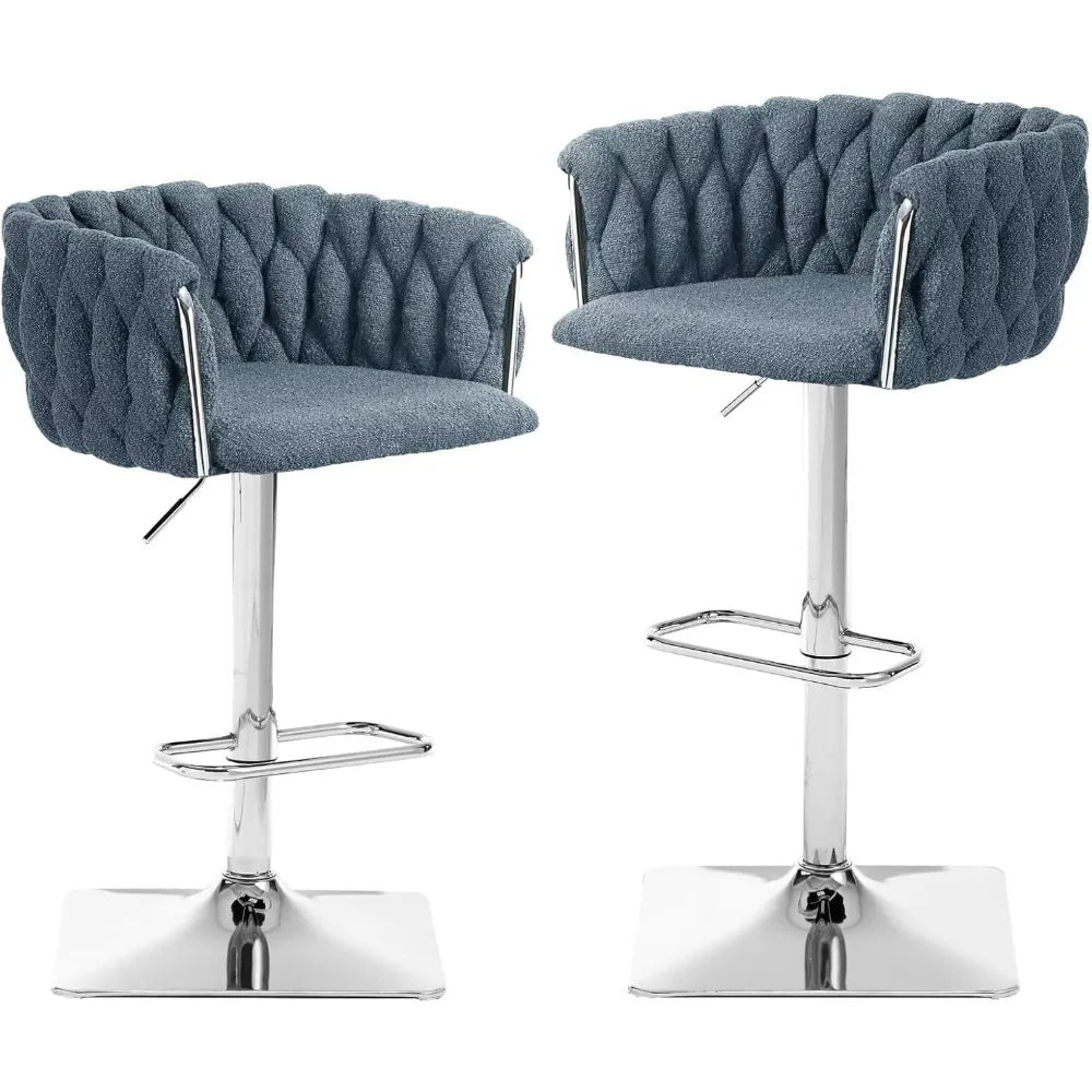 Swivel Counter-Height Bar Stools with Woven Backrest – Bouclé Upholstered (Set of 2)