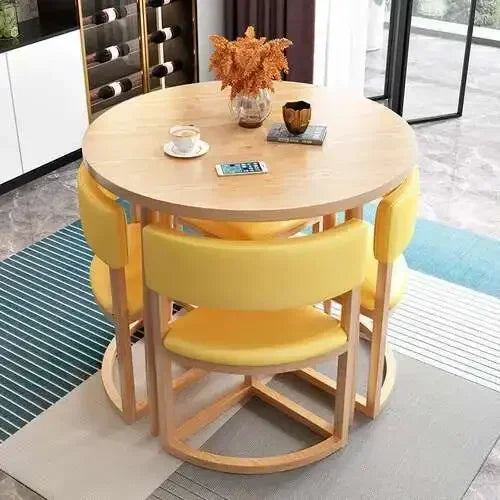 Round Mobile Extendable Dining Table Set with 4 Chairs – Wood Kitchen Center Table