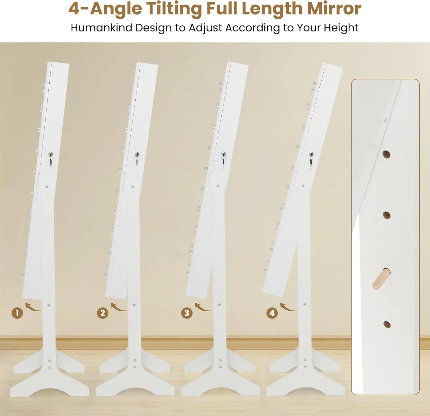 Standing Jewelry Armoire with Lighted Full Length Mirror, Lockable Jewelry Cabinet Organizer with 20 LED Lights