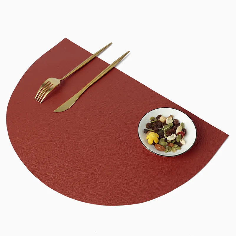 PU Leather Placemat for Table Insulation Pads Tableware Waterproof Oil-proof Semicircle Table Mats Home Decoration Kitchen Tool