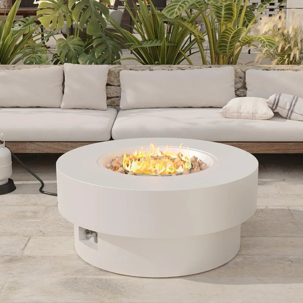 32 inch Outdoor Propane Fire Table, Round Patio Fire Pit Table, 50,000 BTU Gas FirePit with Lid, Cover, Lava Rocks, CSA Certifie