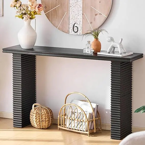 Wood Console Table, 55.3 Long Sofa Table, Farmhouse Fluted Entryway Table For Living Room, Hallway, Entrance Foyer, Eas