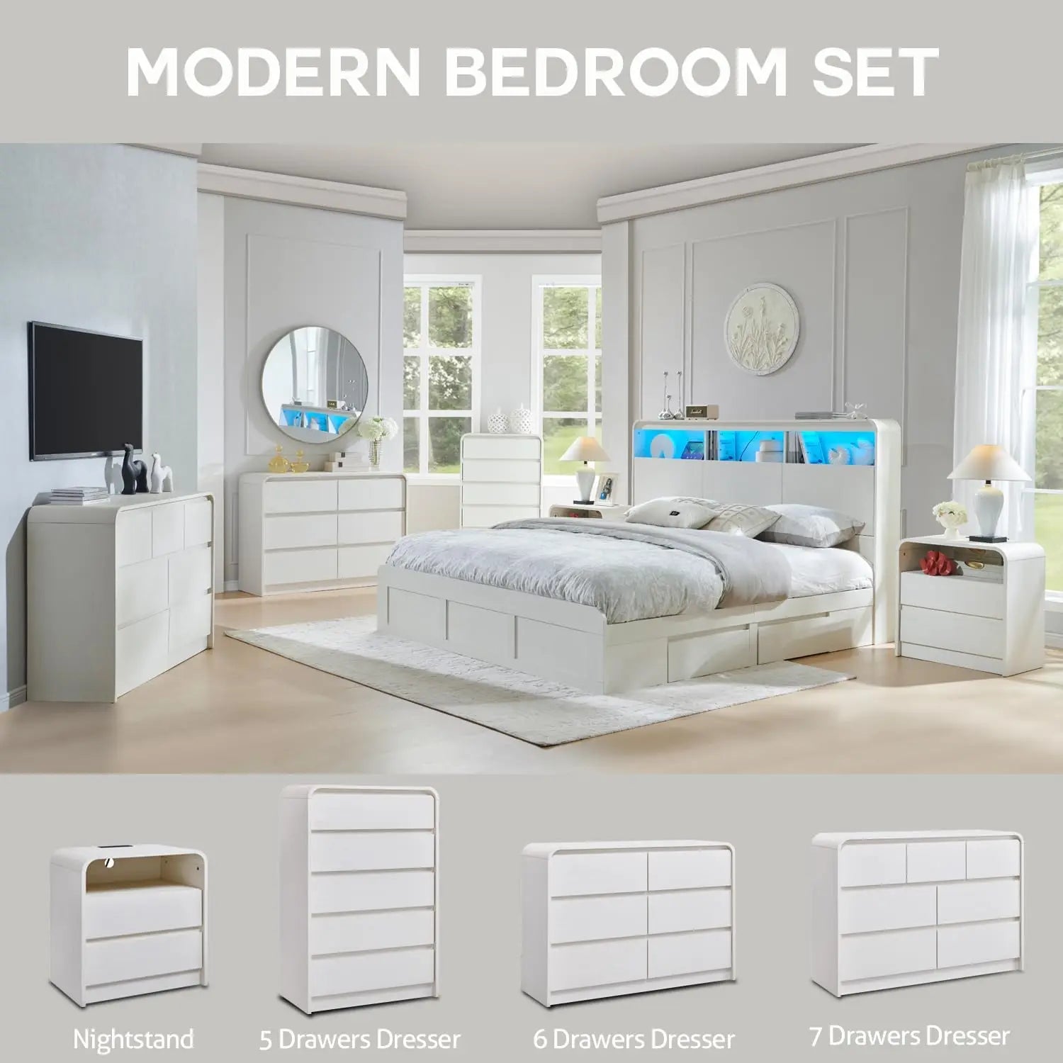 25" Tall Modern Nightstand with Charging Station, 23.6'' Wide Wood Bedside Table w/2 Storage Drawers,for Bedroom, Living Room