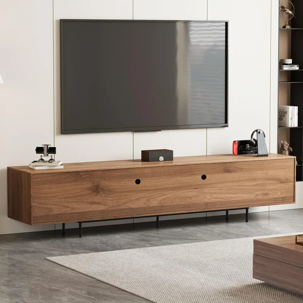 Modern Extendable Walnut TV Console for 75+ Inch Screens with Grille Doors And Drawers for Living Room And Bedroom