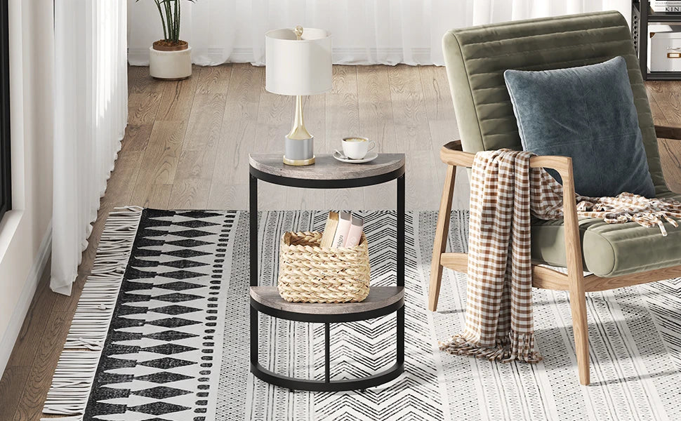 Tribesigns End Table Semi Circle, Small Half Round Side Table with Storage Shelf, Accent Table Slim C Table for Sofa Couch