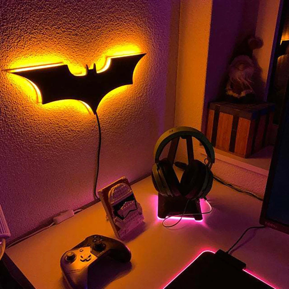 Creative 3D Bat Wall Lamp RGB LED Bedside Gaming Room Bar Decorative Light with Remote Control for Bedroom Living Room Porch