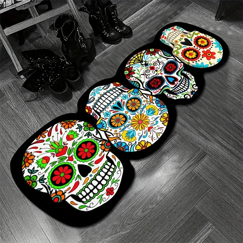 Skull Pattern Carpet - Colorful Bedroom Entrance - Halloween And Day Of The Dead Bedside Rug - Festive Decoration
