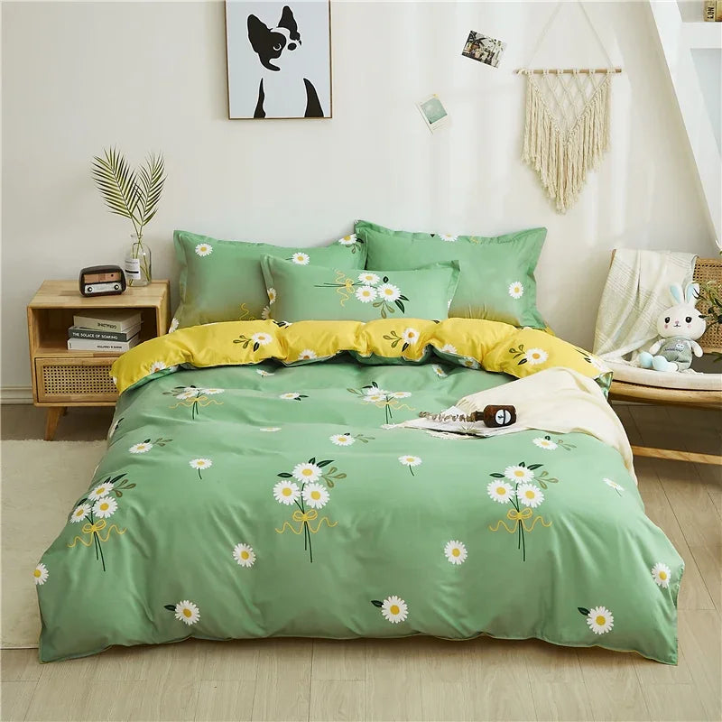 White Green Botanical Floral Duvet Cover Set Queen Reversible Gold Paisley Pattern Bedding Set Soft Microfiber Comforter Cover