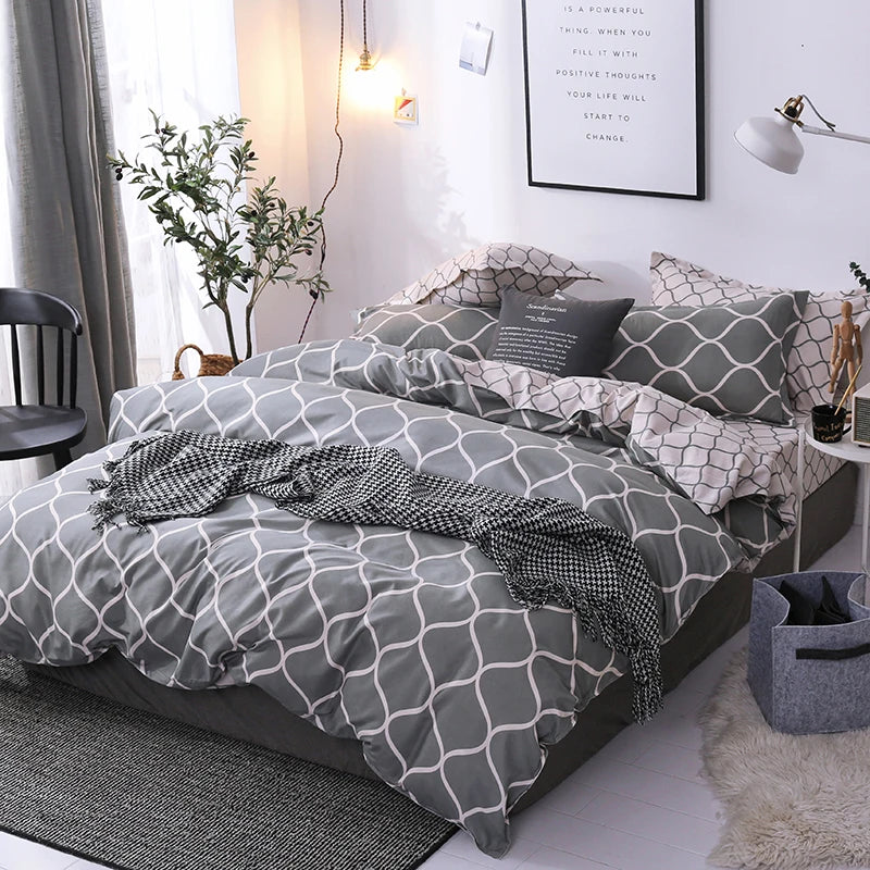 Geometric Duvet Cover Set Reversible Comforter Cover Modern Soft Elegant Gray And White Abstract Geometric Bedding Set Twin King