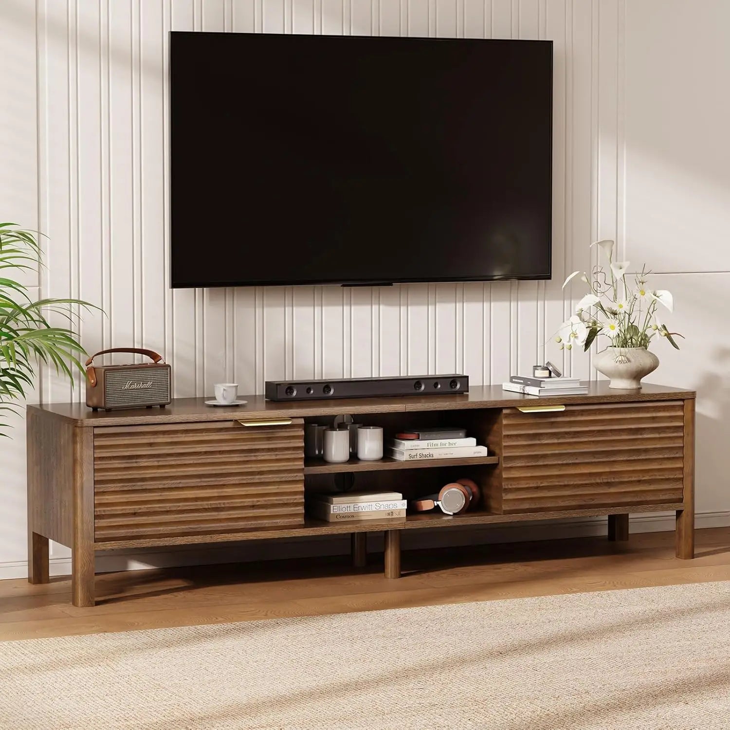 TV Stand for Living Room - up to 65 Inch TVs Mid Century Modern Entertainment Center with Storage and Adjustable Shelves, Media