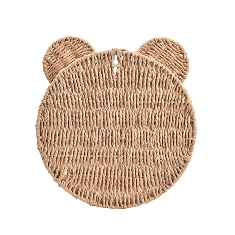 Bear Ear Wall Mounting Shelf Rattan Wall Shelves Small Plant Display Storage Rack Woven Hanging Storage Basket