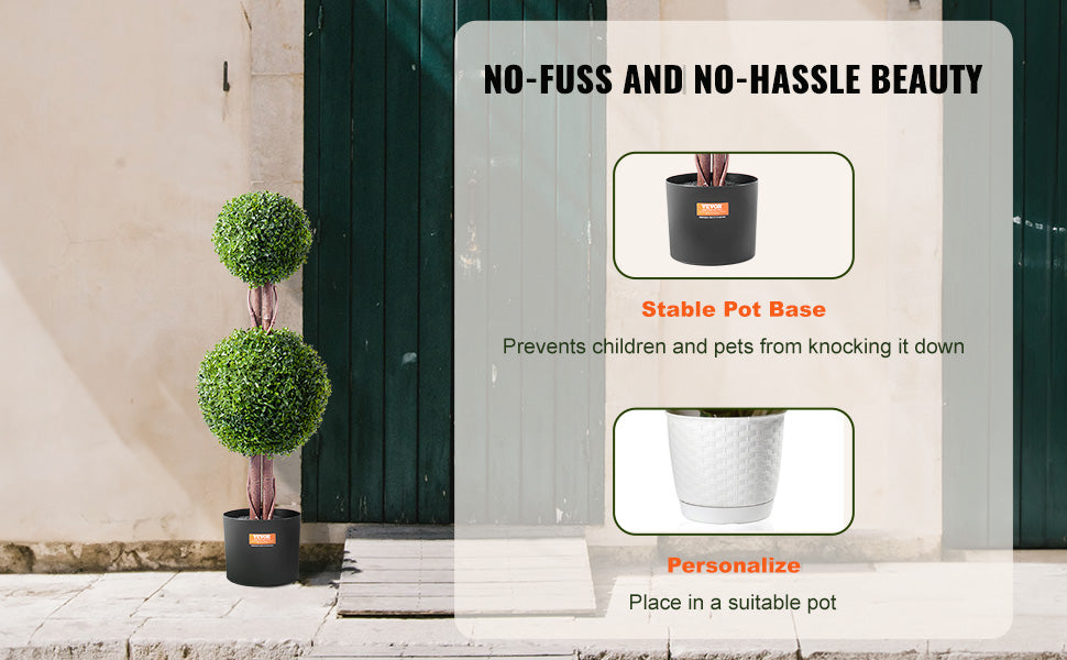 SucceBuy Artificial Boxwood Topiary Tree Faux Plant w/ Extra Leaves Pot Small Decoration UV Rated Set for Home Decor Indoor