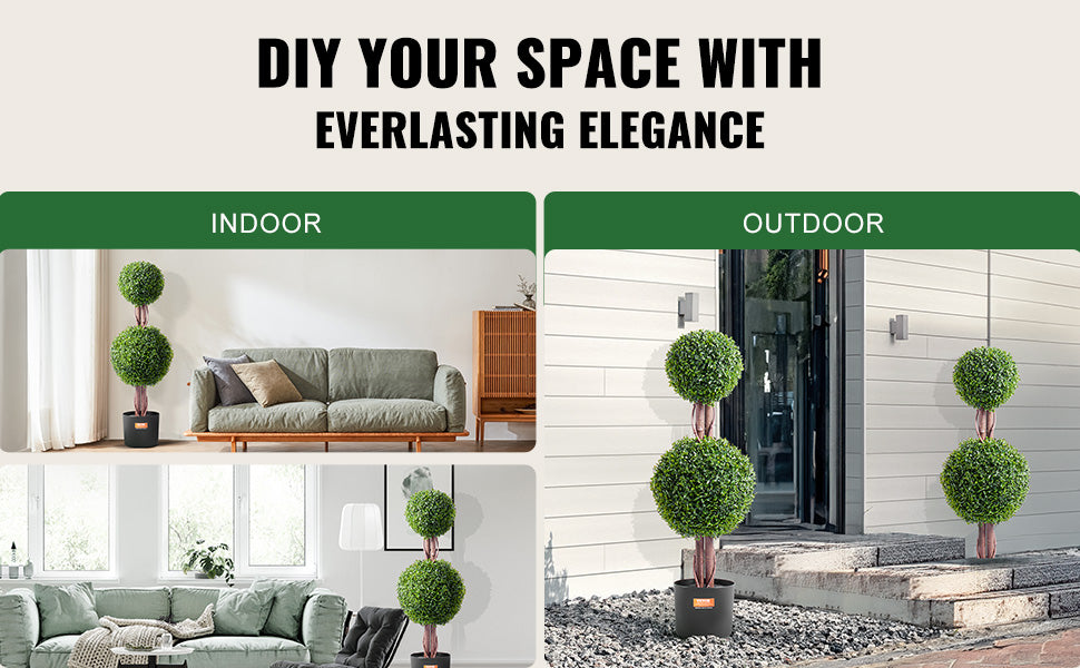 SucceBuy Artificial Boxwood Topiary Tree Faux Plant w/ Extra Leaves Pot Small Decoration UV Rated Set for Home Decor Indoor