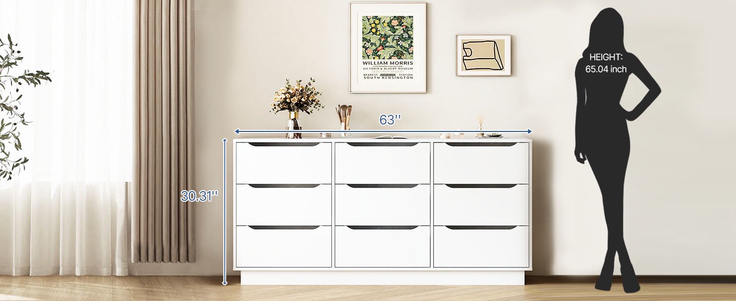 8 Drawers White Dresser for Bedroom, Modern Wood Chest of Drawers 8 Drawer Dresser with Groove Handles, for Living Room, Closet,