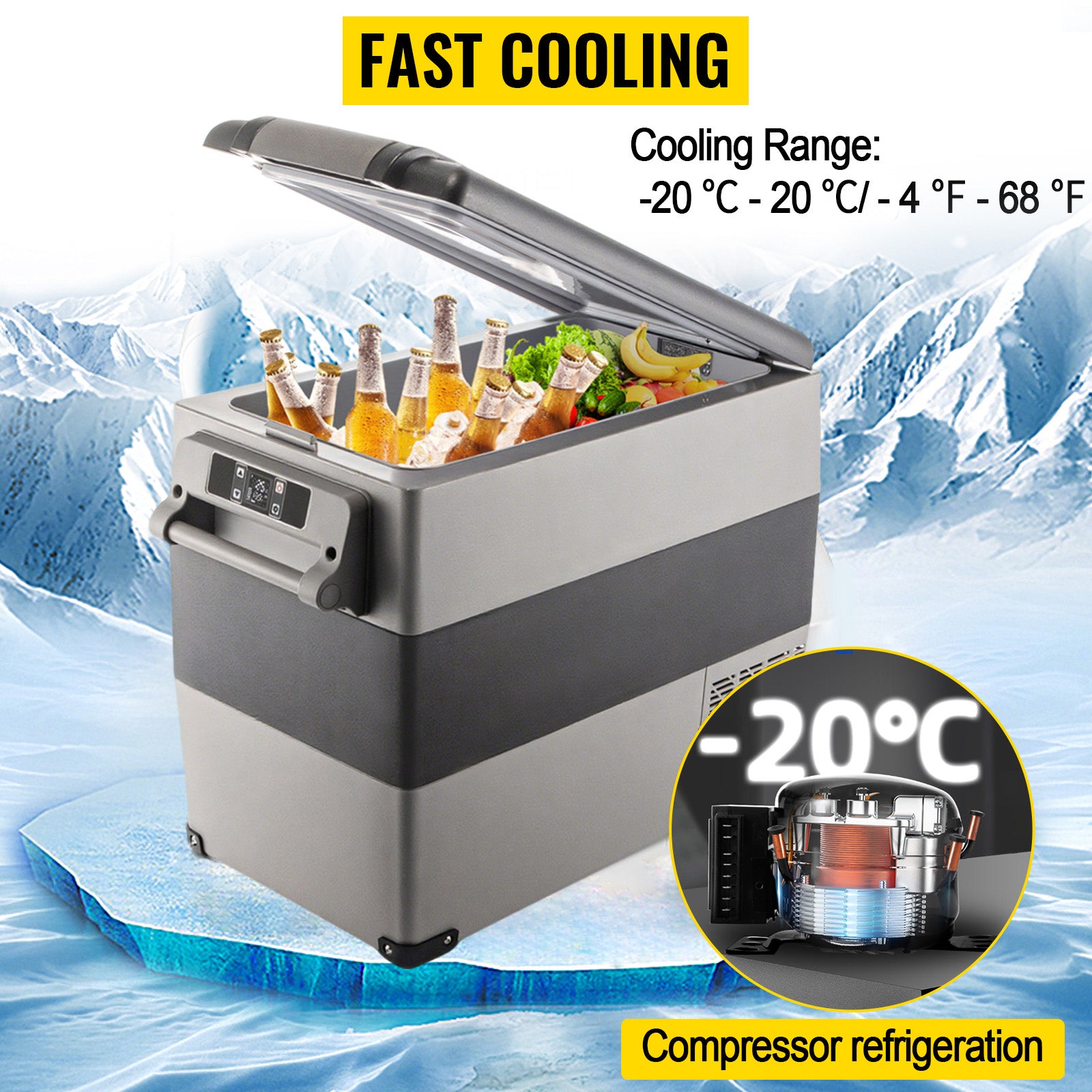 SucceBuy 20L 22L 35L 45L 55L Car Refrigerator Mini Fridge Freezer Portable Compressor Cooler 12/24V DC 110-240V Ice Box