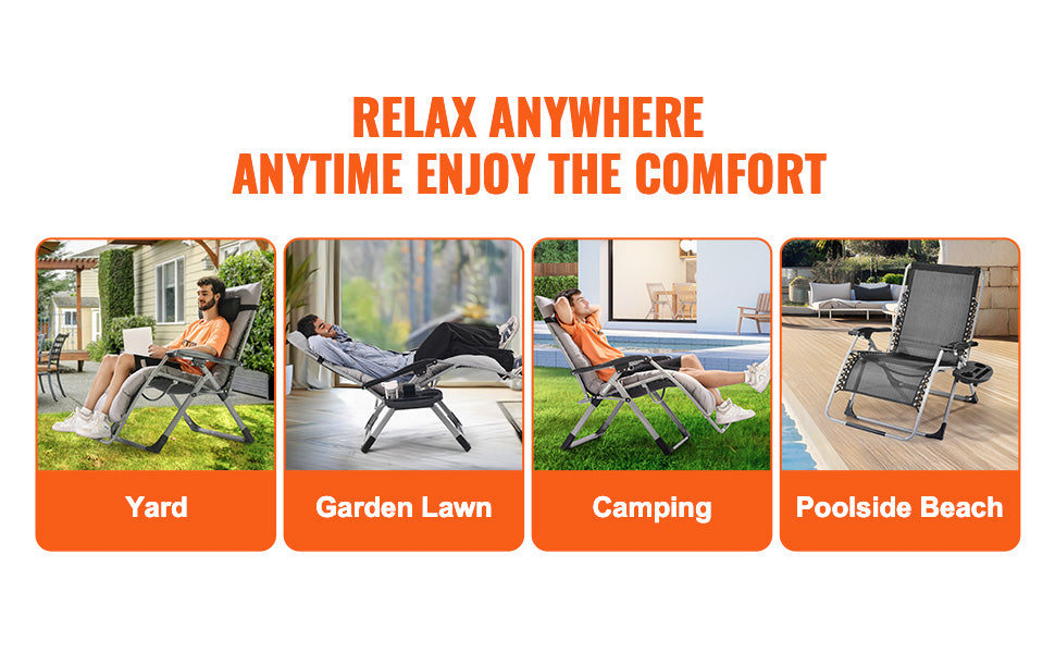 SucceBuy Zero Gravity Chair Zero Gravity Recliner Lounge Chair Adjustable Anti Gravity Chair with Cushion Footrest and Cupholder